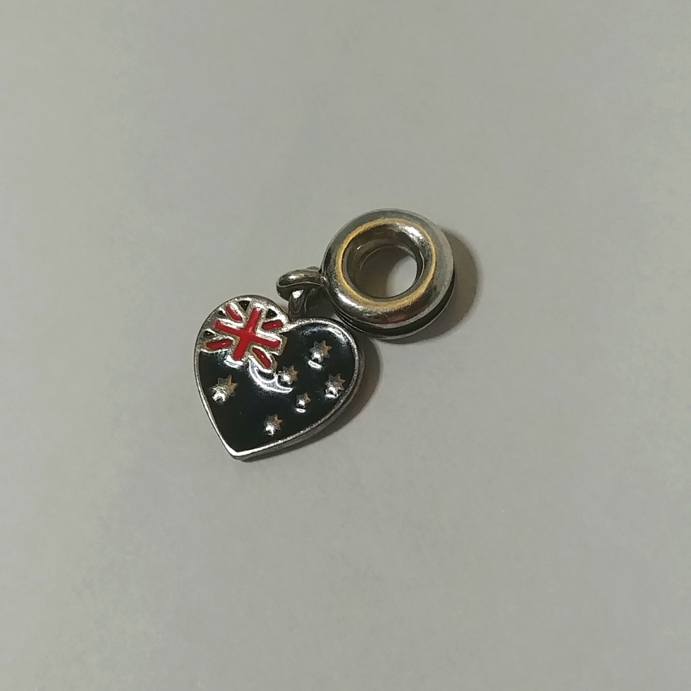 925 Silver Australian Flag Heart Charm for Pandora or Similar
